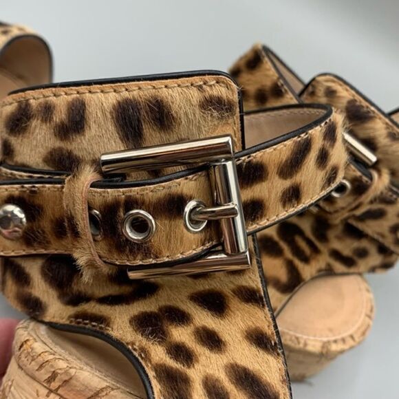 Gianvito Rossi Leopard Print Pony Hair Cork Sandals - Picture 3 of 9